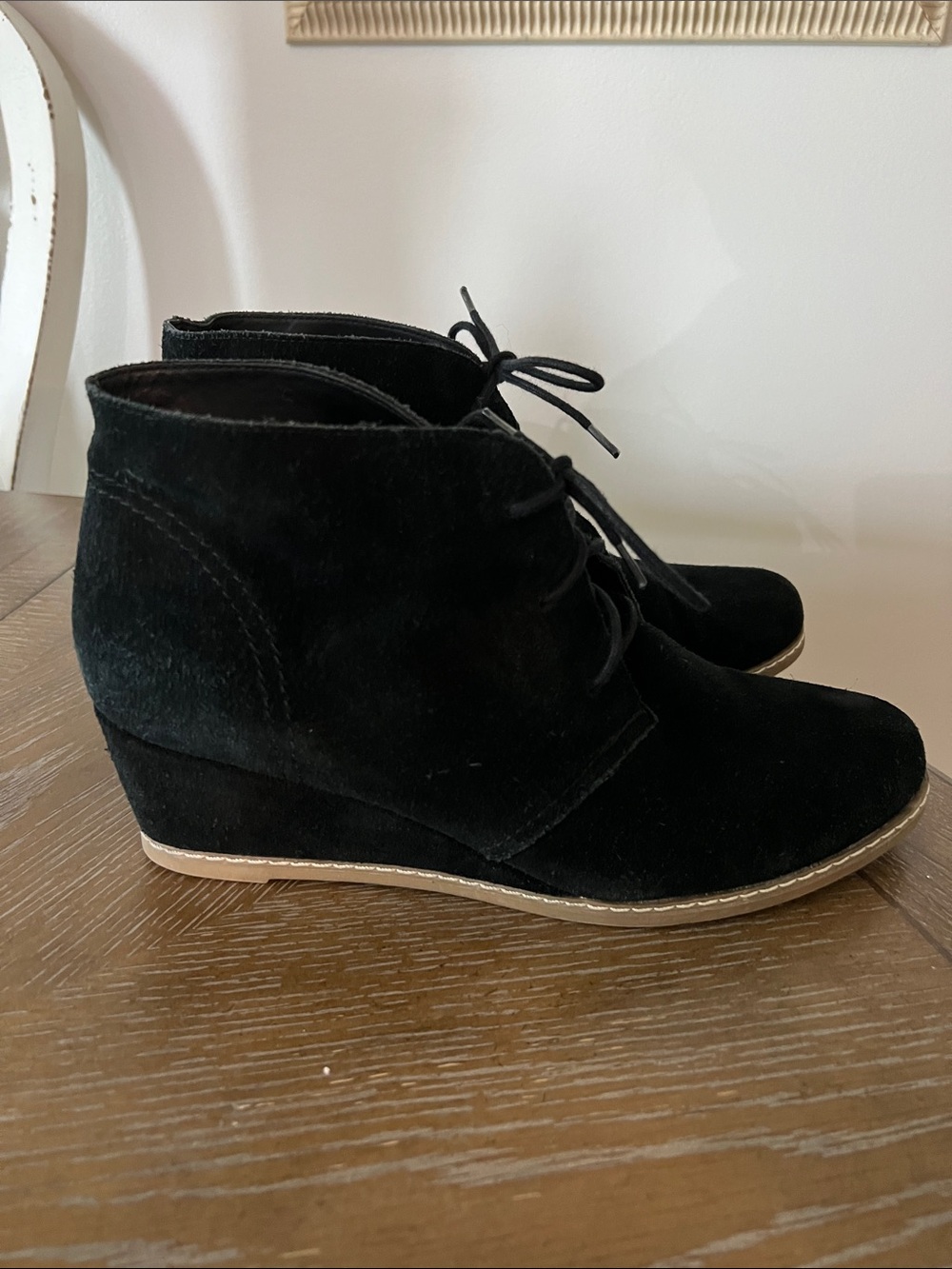 Bjorndal Black Suede Lace-Up Wedge Ankle Booties